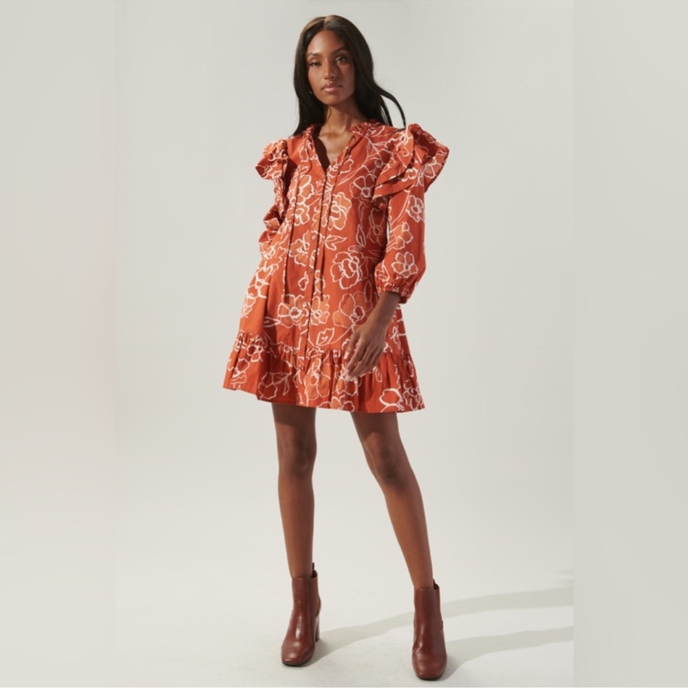 Sugar Lips Sammy Marmalade Ruffle Drop Waist Dress Floral in Rust, Size: Small